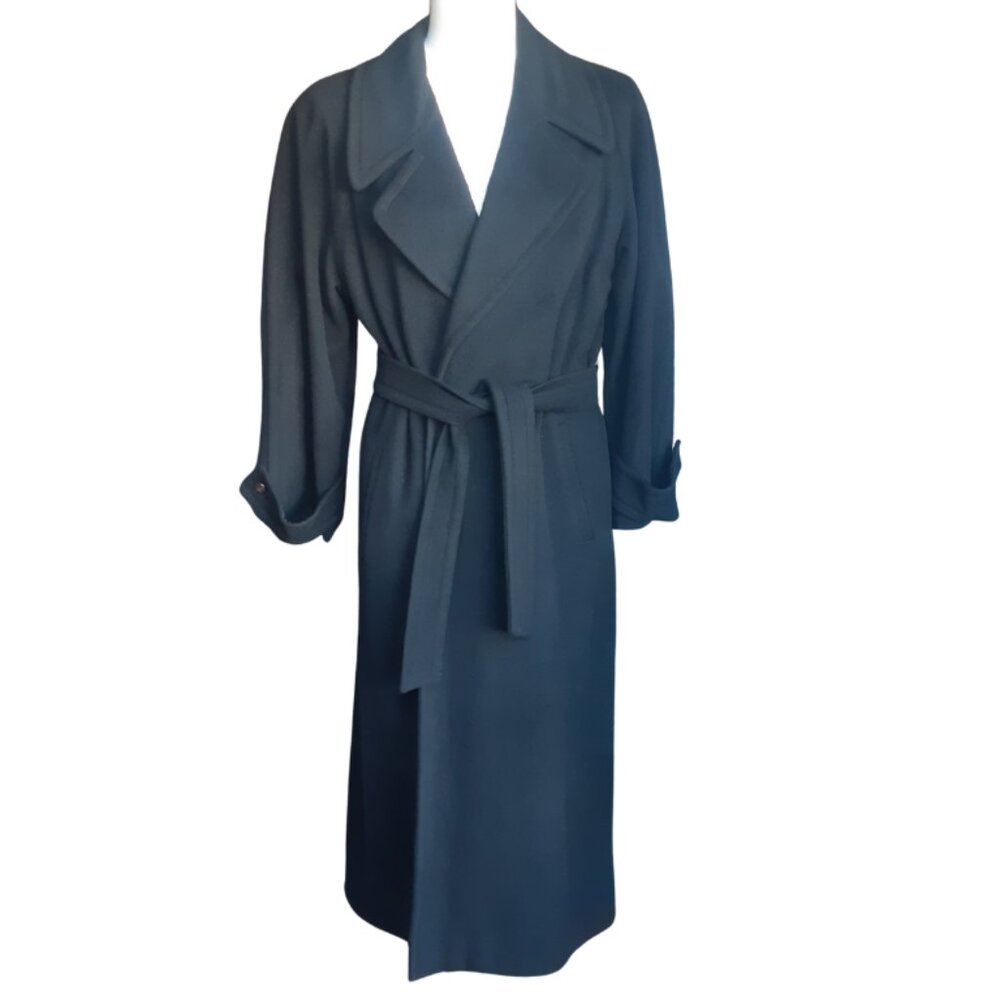 Regency Neiman Marcus 100% Cashmere Full Length Black Maxi Overcoat SZ 8 1970s